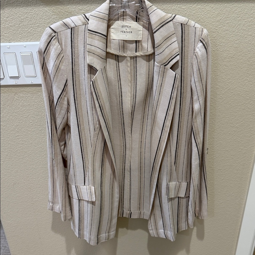 Striped Beige and Black Blazer by Silence + Noise